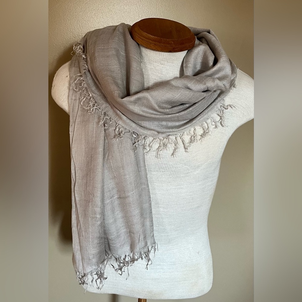 Made of Me by Collection 18   Elegant Gray Fringed Scarf